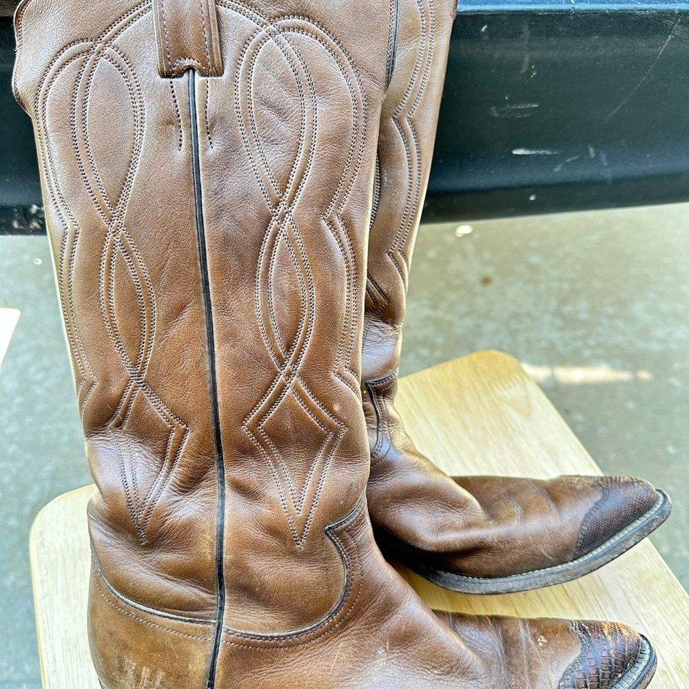 Justin Boots Tan and Brown Leather Western  Cowboy Boots